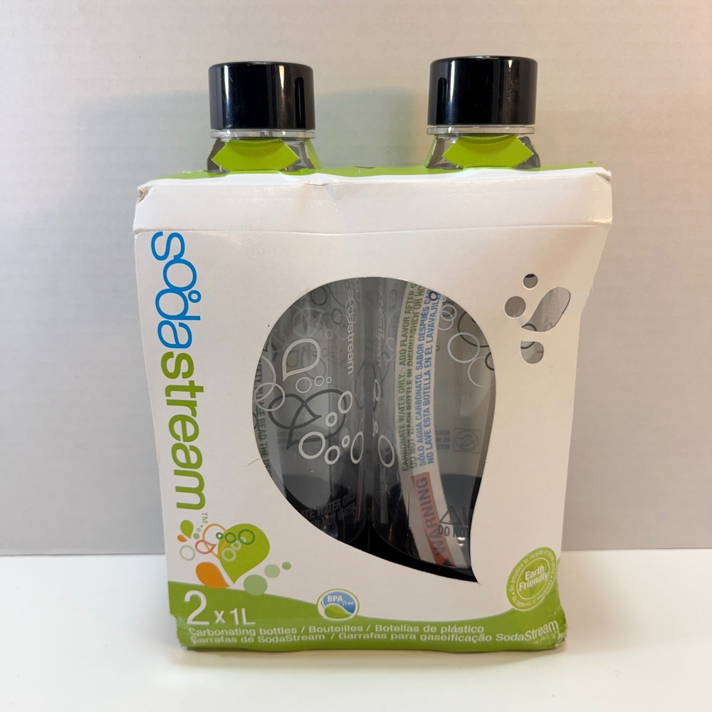 SodaStream Carbonating Bottles 2 Pack 1L Clear Black BPA Free New
